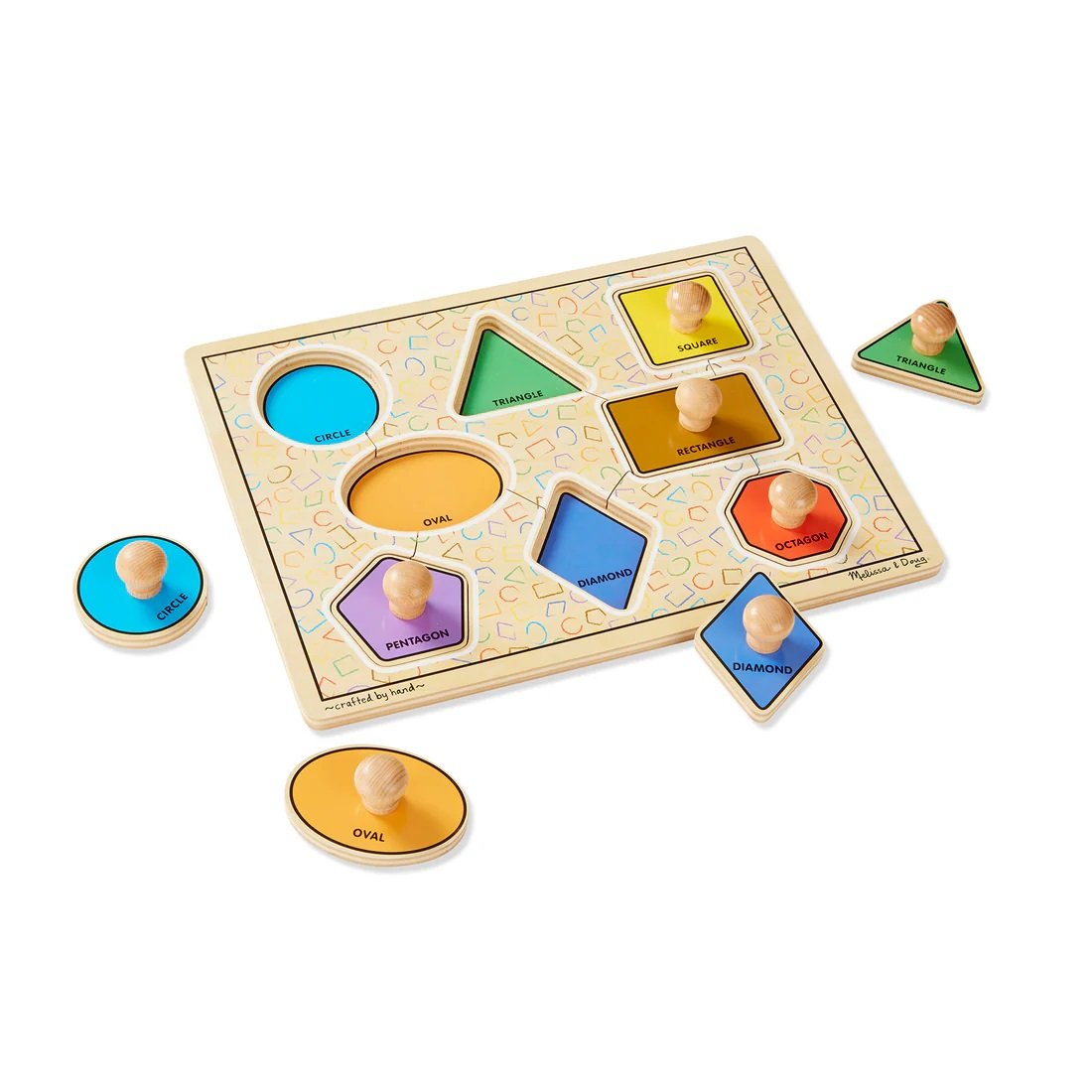 จิ๊กซอว์หมุดจับขนาดใหญ่ รูปทรง ,Jumbo Knob Shapes Deluxe Puzzle, Melissa&Doug,พัซเซิลไม้, ของเล่นเสริมพัฒนาการ, ของเล่นเด็ก,พร้อมส่ง
