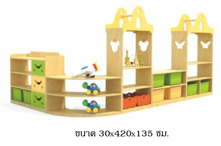 ซุ้มไม้วางของแบบโค้งเข้ามุมพร้อมตู้ ,เฟอร์นิเจอร์เด็ก ,ชั้นวางของไม้,ตู้ไม้, ชั้นวางของเด็ก, โรงเรียนอนุบาล, เนอสเซอรี่, ห้องเด็กเล่น, kidszone สินค้าสั่งนำเข้า ขนาด 30x420x135 ซม.