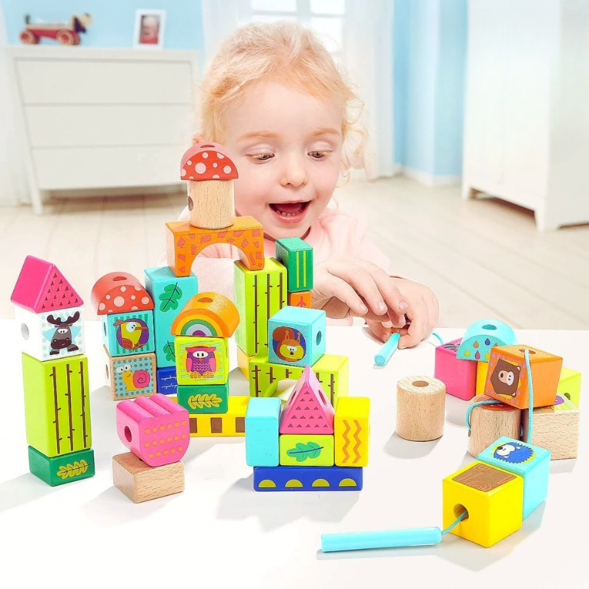 บล็อกต่อร้อยเชือกสัตว์ (38 ชิ้น) ,ของเล่นไม้, บล็อกไม้, บล็อกต่อ,ของเล่นเสริมทักษะการเรียนรู้, ของเล่นเสริมพัฒนาการเด็กอนุบาล, สื่อการสอนปฐมวัย, พร้อมส่ง