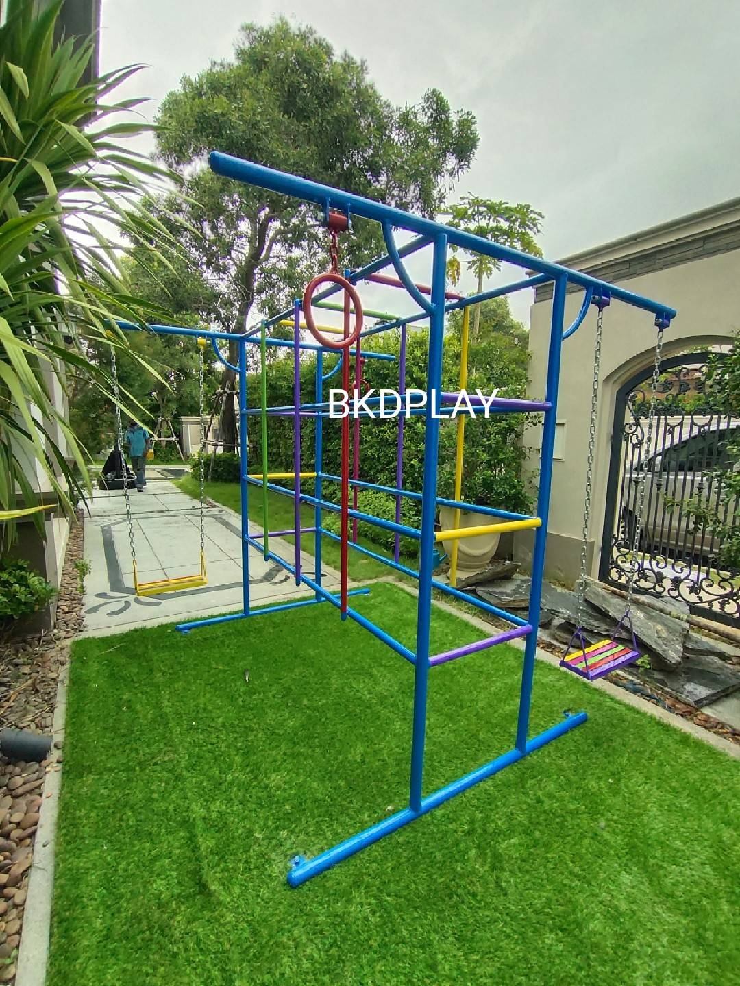 บาร์ไต่ 3 อย่าง, เครื่องเล่นสนามกลางแจ้ง , เครื่องเล่นสนามแบบเหล็ก,ชิงช้า,สไลเดอร์,โยกเยกเหล็ก, ม้าหมุน, OutdoorPlayground, ราคาโรงงาน ขนาด 130x200x150 ซม.