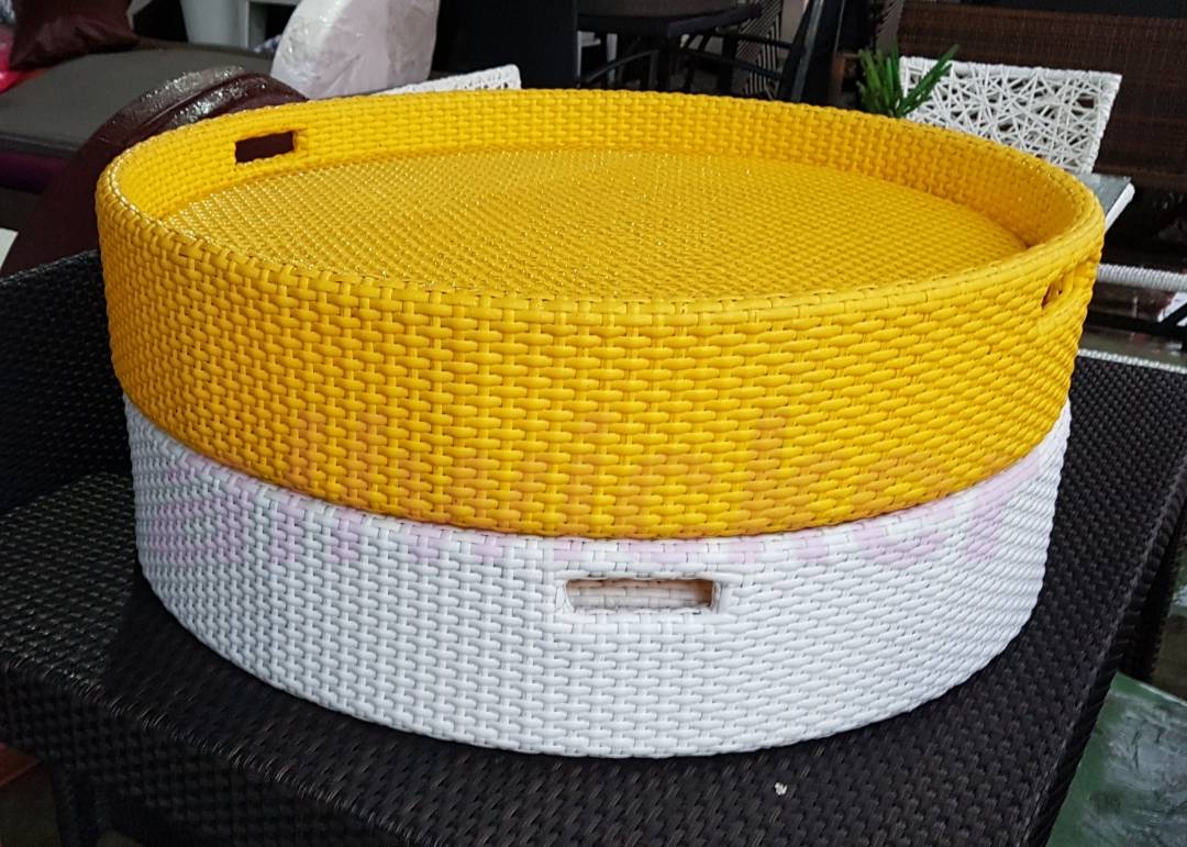 ถาดลอยน้ำหวายเทียม ทรงกลม 80ซม. สูง14ซม.หวายเทียม สำหรับใส่สำรับอาหาร หรือเครื่องดื่มเสริฟริมสระ หรือลอยในสระน้ำได้