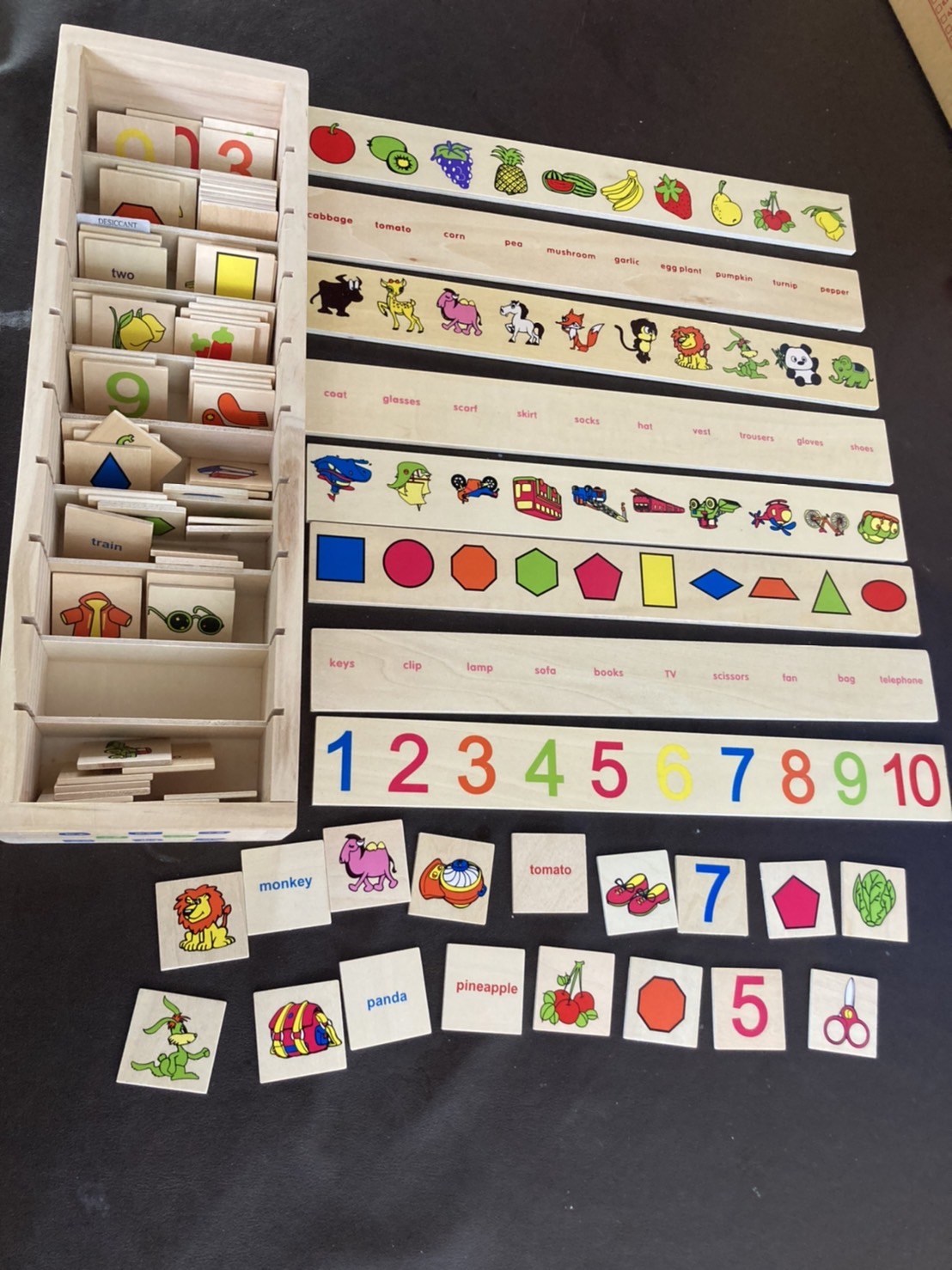 กล่องเรียนรู้คำศัพท์, ของเล่นไม้, ของเล่นเสริมพัฒนาการ, ของเล่นเด็กอนุบาล, สื่อการสอนเด็กอนุบาล