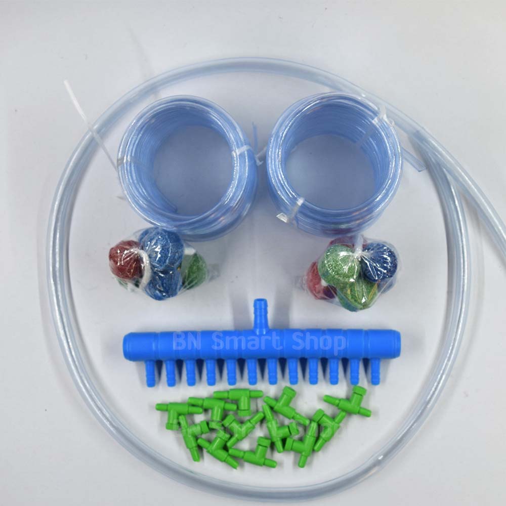 ท่อแยกลม 12 ช่อง(ช่องลมเข้า 3 หุน) วาวส์ปรับแรงดันลม 12 อัน สายยาง 12 เมตร หัวทรายจิ๋ว 12 หัว สายยาง 3 หุน ยาว 1 เมตร