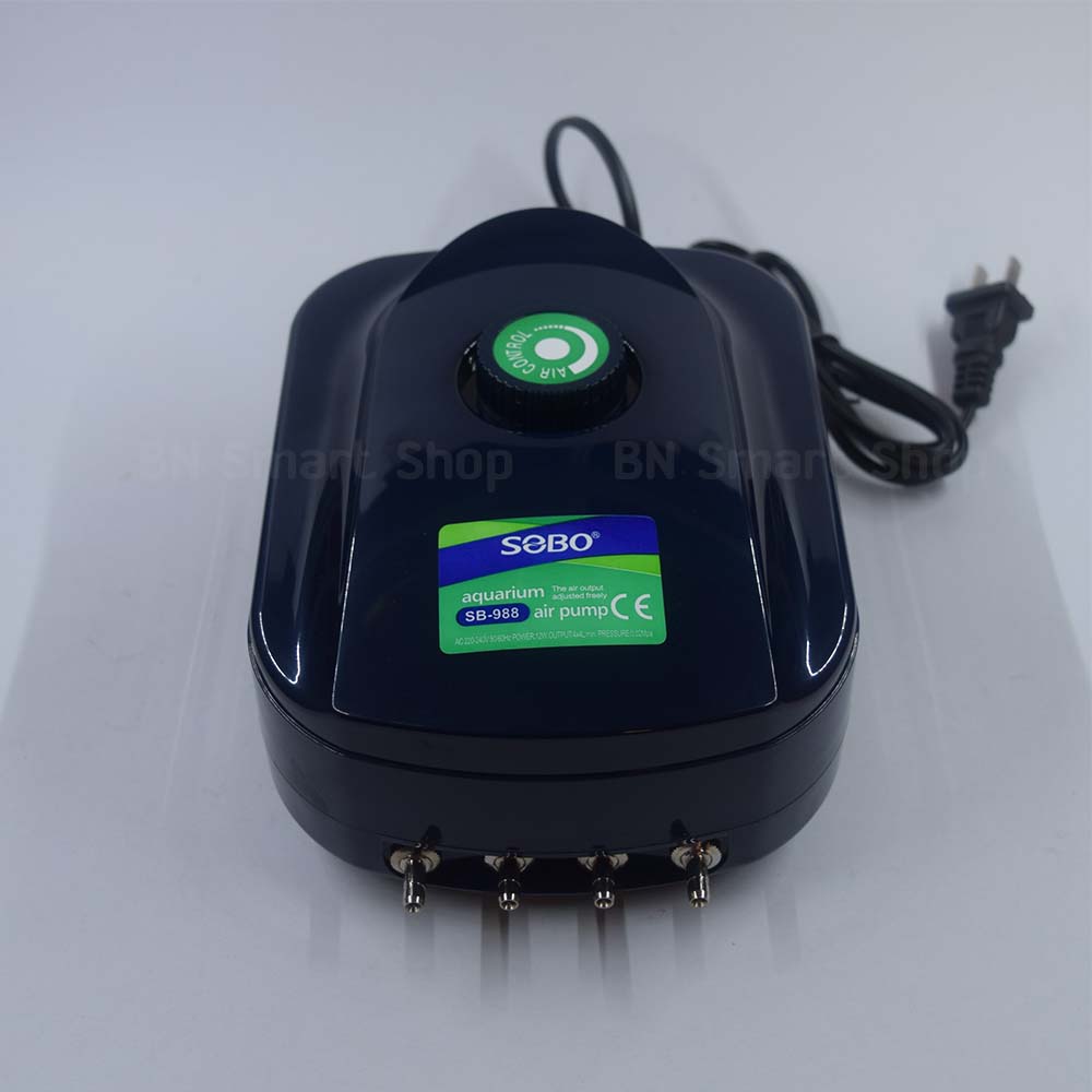 ปั้มลม ปั้มออกซิเจน 4 ทาง SOBO SB-988 ปรับระดับแรงลมด้วยการหมุนปุ่มควบคุม เสียงรบกวนต่ำ