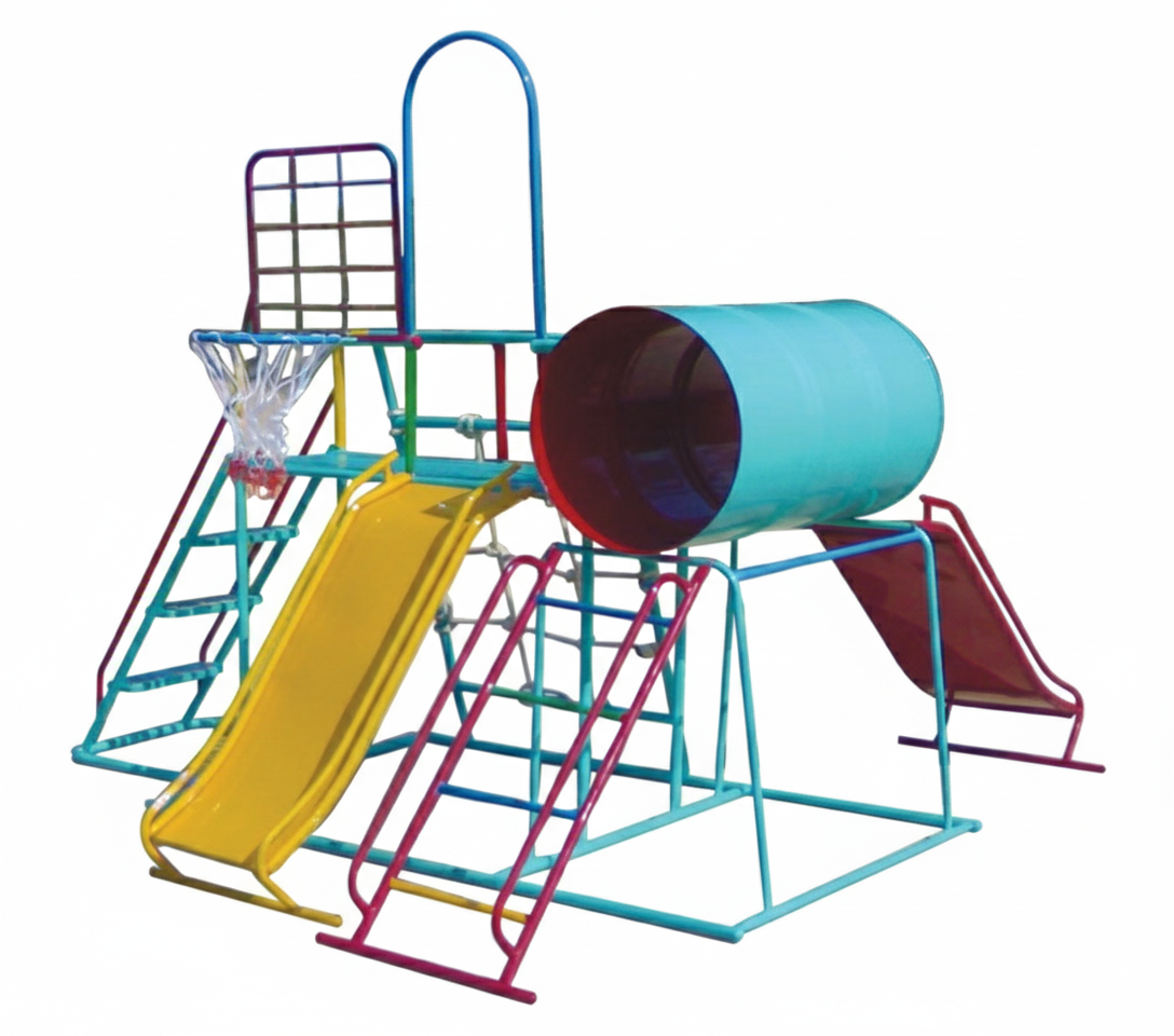 ชุดรวมเชือกถัก (อนุบาล), เครื่องเล่นสนามกลางแจ้ง , เครื่องเล่นสนามแบบเหล็ก,ชิงช้า,สไลเดอร์,โยกเยกเหล็ก, ม้าหมุน, OutdoorPlayground, ราคาโรงงาน ขนาด 120x120x150 ซม.