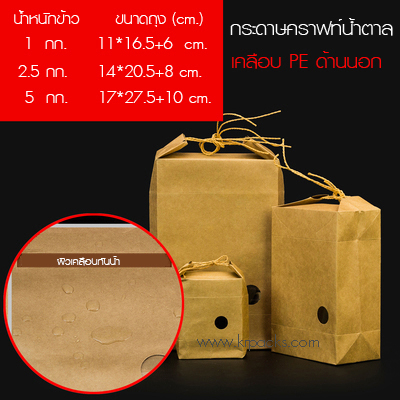 ถุงกระดาษทรงกล่องคราฟท์น้ำตาล เคลือบผิวกันน้ำ มี 3 ขนาด
