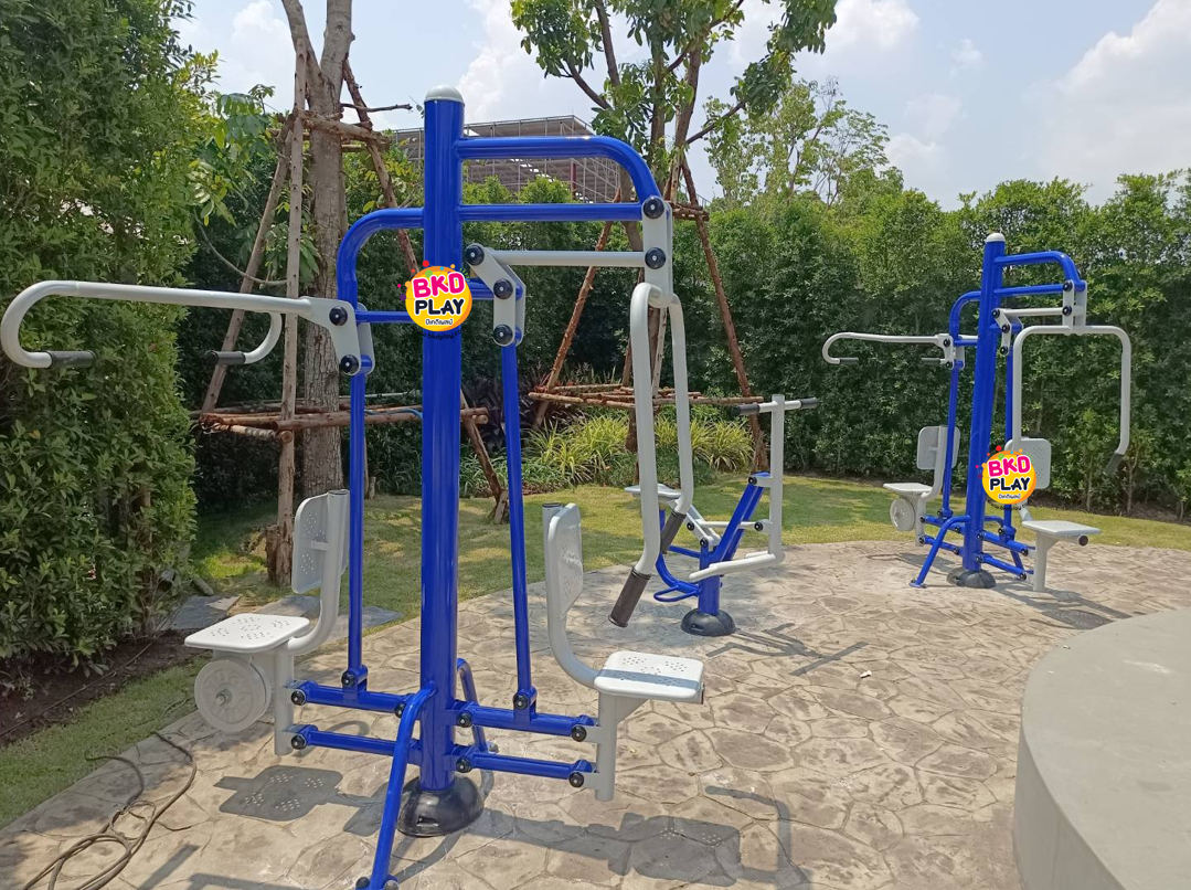 เครื่องออกกำลังกาย กลางแจ้ง ชุดอุปกรณ์ บริหารไหล่ หน้าอกคู่ แบบดันและ แบบดึง FND-LS-53 ลานกีฬา อเนกประสงค์ สนามกีฬา ขนาด 75 x 183 x 220 ซม.
