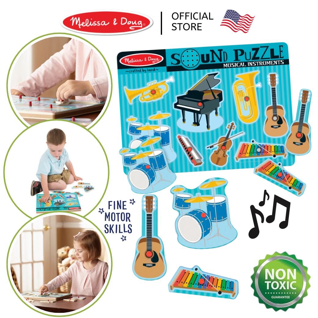 จิ๊กซอว์เด็ก มีเสียง มีหมุดจับ รุ่นเครื่องดนตรี,Melissa & Doug Music Sound Puzzle , ของเล่นเสริมพัฒนาการ, ของเล่นเด็ก,สื่อการสอน,พร้อมส่ง