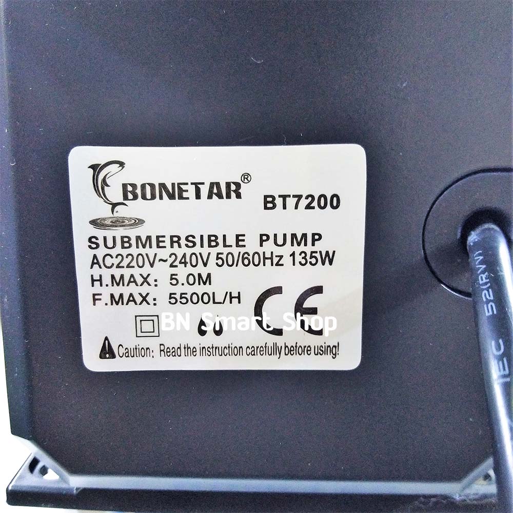 ปั้มน้ำ BONETAR รุ่น BT7200 กำลัง 135 วัตต์ 5500L/H ทำน้ำพุ ทำน้ำวน เพิ่มออกซิเจน