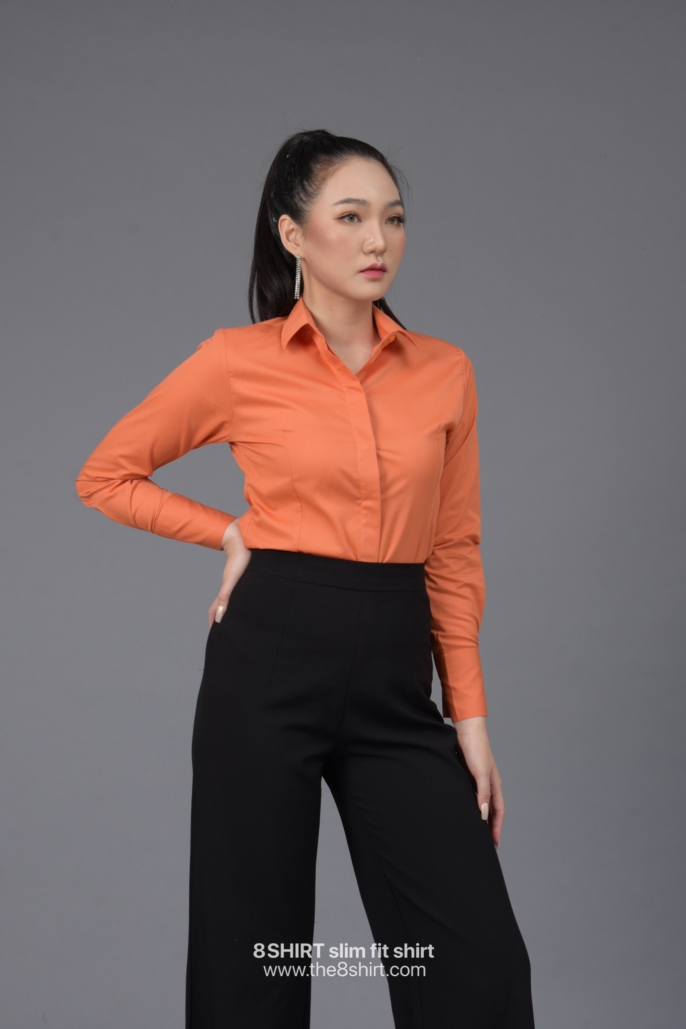 เสื้อเชิ้ตผู้หญิง สีส้มชานม (Orange Thai Tea) สลิมฟิต เข้ารูป แขนยาว เสื้อเชิ้ตทำงาน เสื้อยูนิฟอร์ม แบรนด์ 8SHIRT slim fit shirt พร้อมส่ง