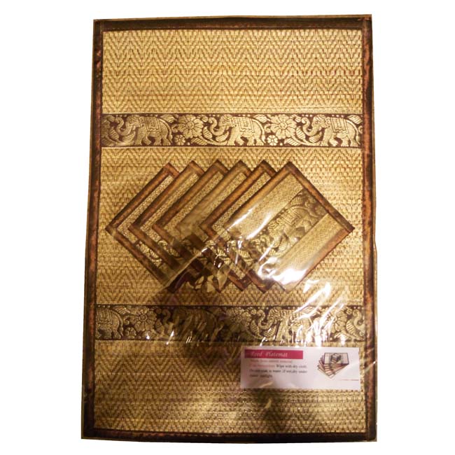 ที่รองจานเสื่อกก และ แผ่นรองแก้วน้ำ ขนาด 30 x 46 ซม. แบบ 6 ที่นั่ง สีน้ำตาลไหม้