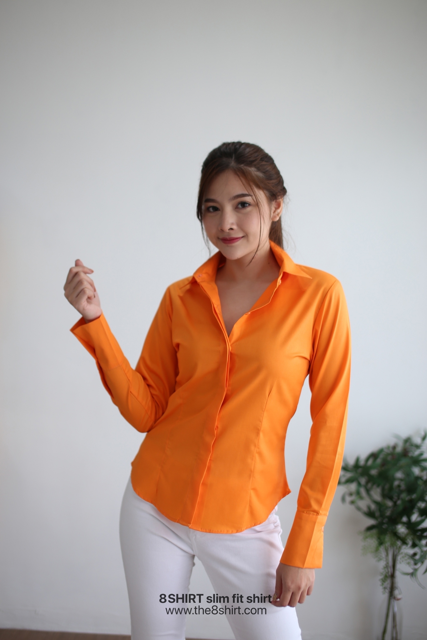 เสื้อเชิ้ตผู้หญิง สีส้มสด (Orange Summer) สลิมฟิต เข้ารูป แขนยาว เสื้อเชิ้ตทำงาน เสื้อยูนิฟอร์ม แบรนด์ 8SHIRT slim fit shirt พร้อมส่ง