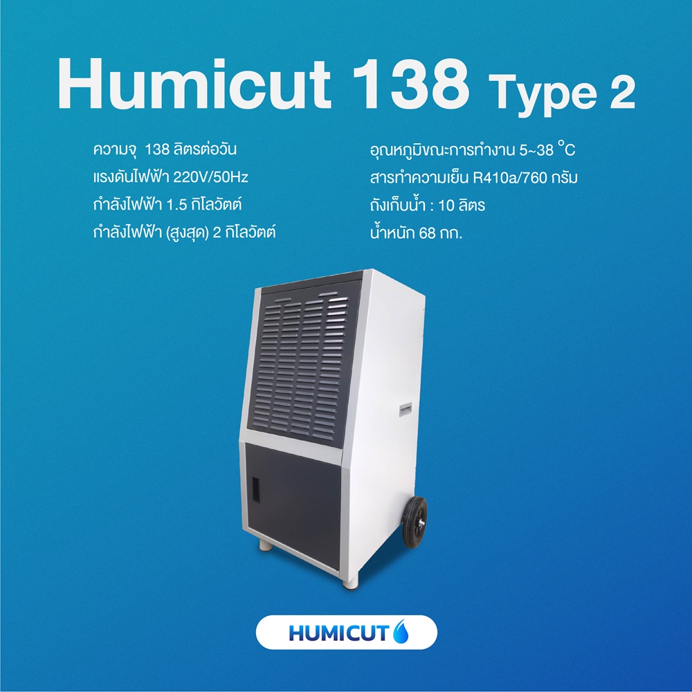 เครื่องลดความชื้นอุตสาหกรรม Humicut รุ่น 138LT (ลดความชื้น 138 ลิตร มีแท้งน้ำ)
