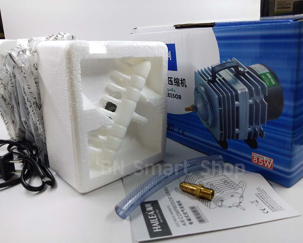 ปั้มลม ปั้มออกซิเจน ปั้มลูกสูบ 85 วัตต์ HAILEA รุ่น ACO-388D ฟรีสายยาง 10ม. หัวทรายจิ๋ว 10หัว พร้อมใช้งาน