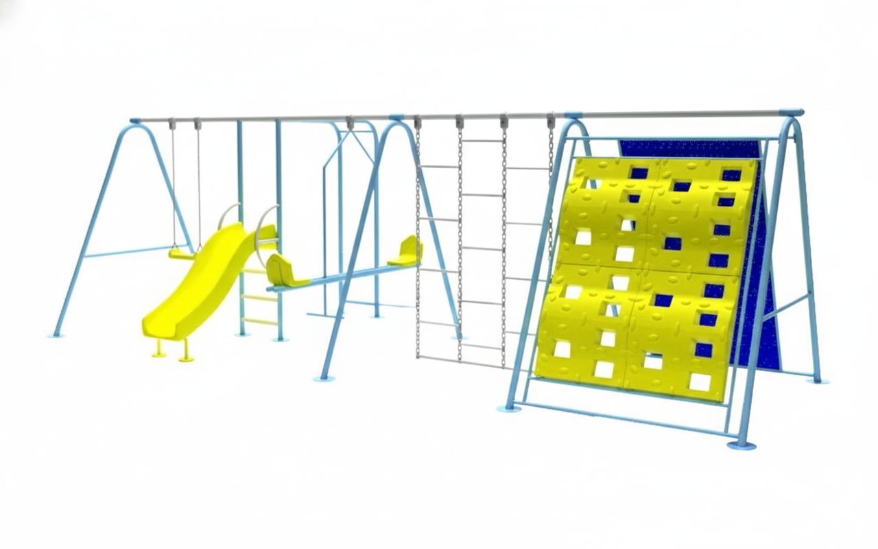 ชิงช้าผสม+บาร์โหน+ปีนป่ายหน้าผา+สไลเดอร์ 80 เครื่อเล่นสนามเหล็ก เครื่องเล่นสนามกลางแจ้ง ของเล่น สั่งทำ 10-20 วัน ขนาด 350x760x200 ซม.