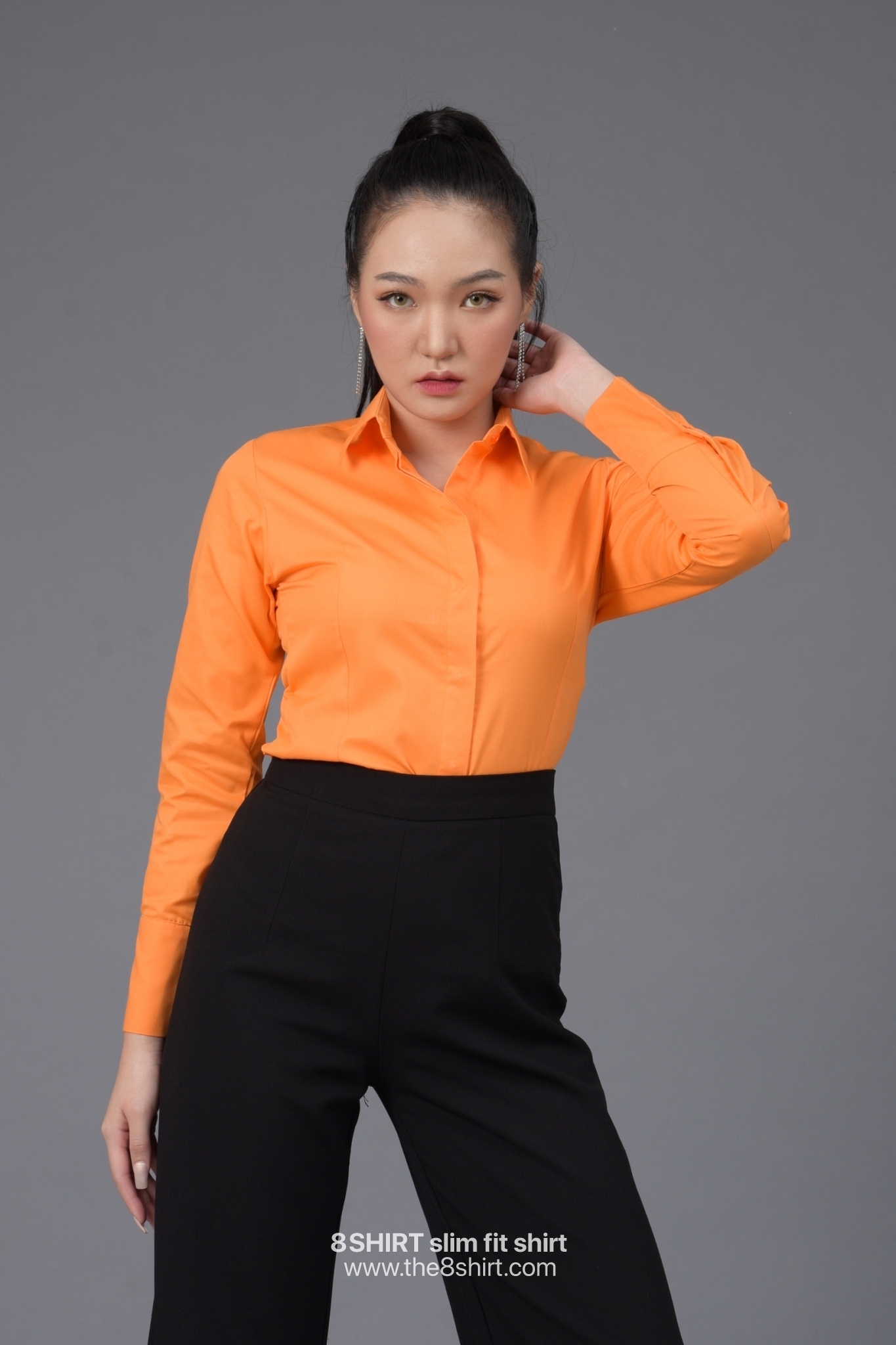 เสื้อเชิ้ตผู้หญิง สีส้มสด (Orange Summer) สลิมฟิต เข้ารูป แขนยาว เสื้อเชิ้ตทำงาน เสื้อยูนิฟอร์ม แบรนด์ 8SHIRT slim fit shirt พร้อมส่ง