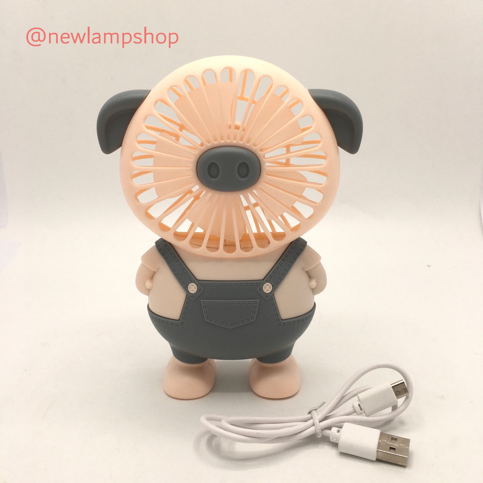 พัดลมหมูมีไฟLED ชาร์จไฟได้ สามารถพกพาหรือตั้งกับพื้นได้ ( USB CHARGING MINI FAN )คละสี