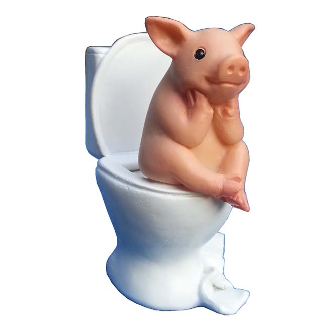 ตุ๊กตาหมูน่ารักกวน ๆ ท่า หมูนั่งชักโครก เป็น ตุ๊กตาหมูน่ารัก น่าชมมาก ๆ