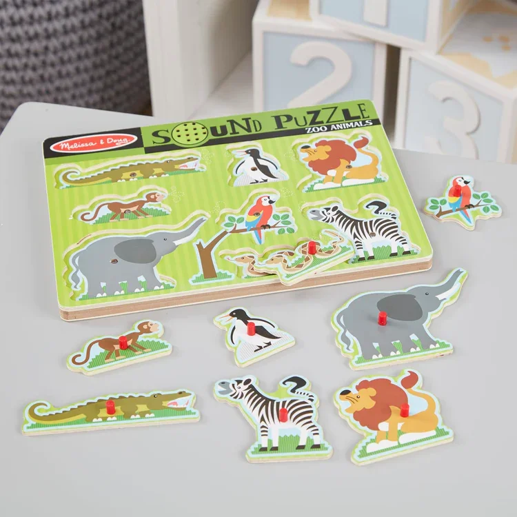 จิ๊กซอว์เด็ก มีเสียง มีหมุดจับ รุ่นสวนสัตว์ ,Melissa & Doug Zoo Sound Puzzle 8 Pcs ,ของเล่นเสริมพัฒนาการ, ของเล่นเด็ก,สื่อการสอน,พร้อมส่ง