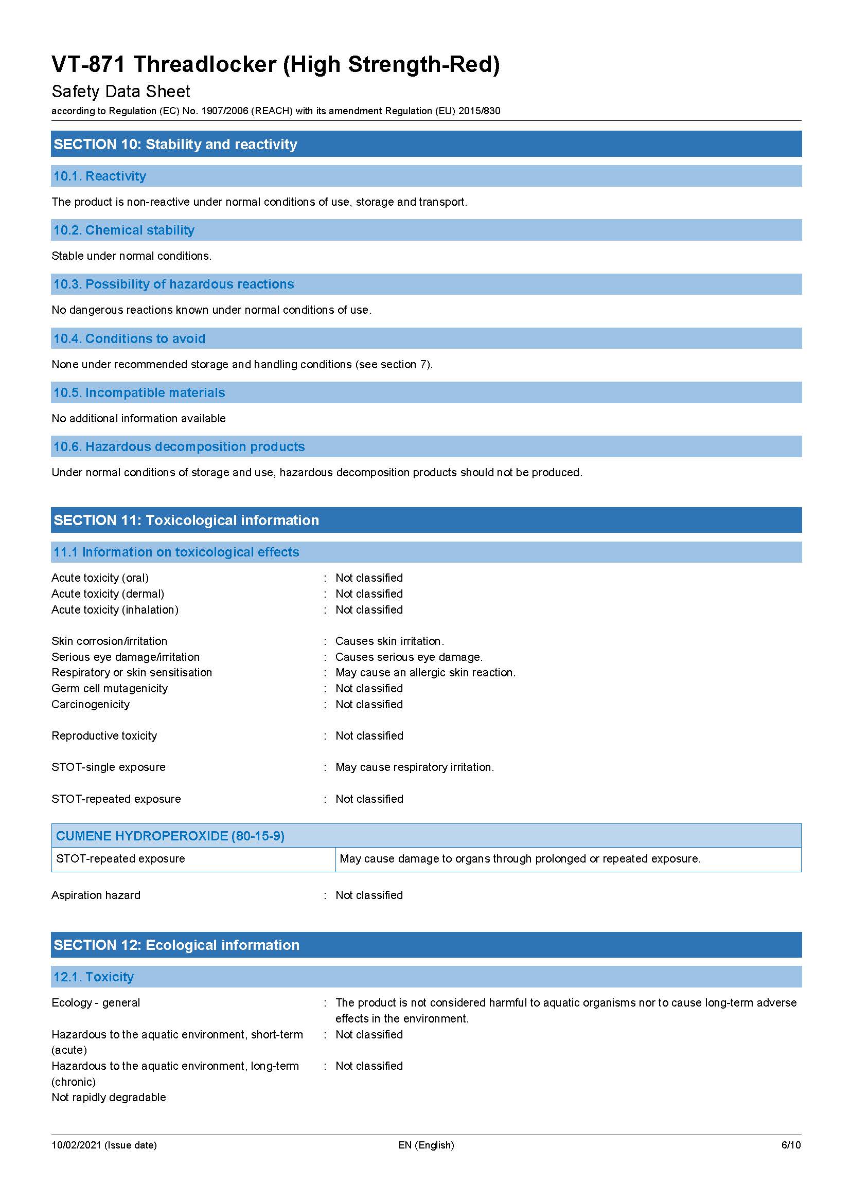 กาวล็อคเกลียว V-TECH VT-8716 สีแดง 6 ML
