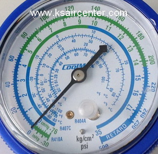 วาล์วน้ำยาเดี่ยว พร้อมหัวเกจ COOLMAX (น้ำเงิน)