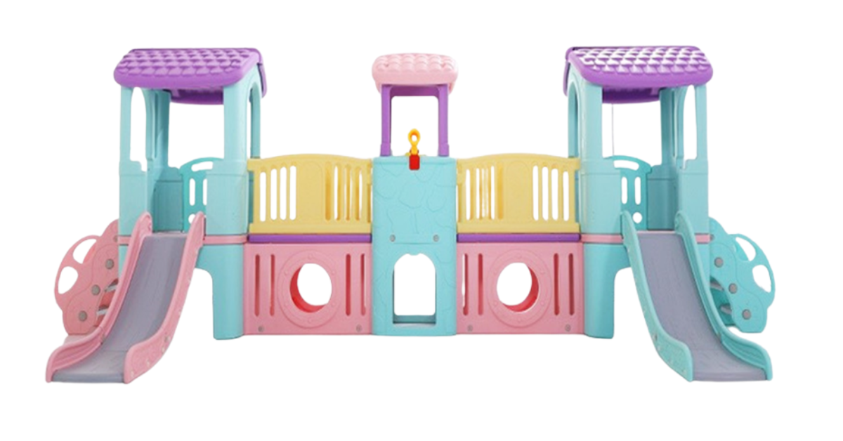 คฤหาสน์คุณหนู สไลเดอร์2ทาง ,บ้านเด็กเล่น, กระดานลื่นพลาสติก ของเล่นเด็ก, เครื่องเล่นสนามกลางแจ้ง ,outdoorplayground บ้านของเล่น ขนาด 510x210x175cm.