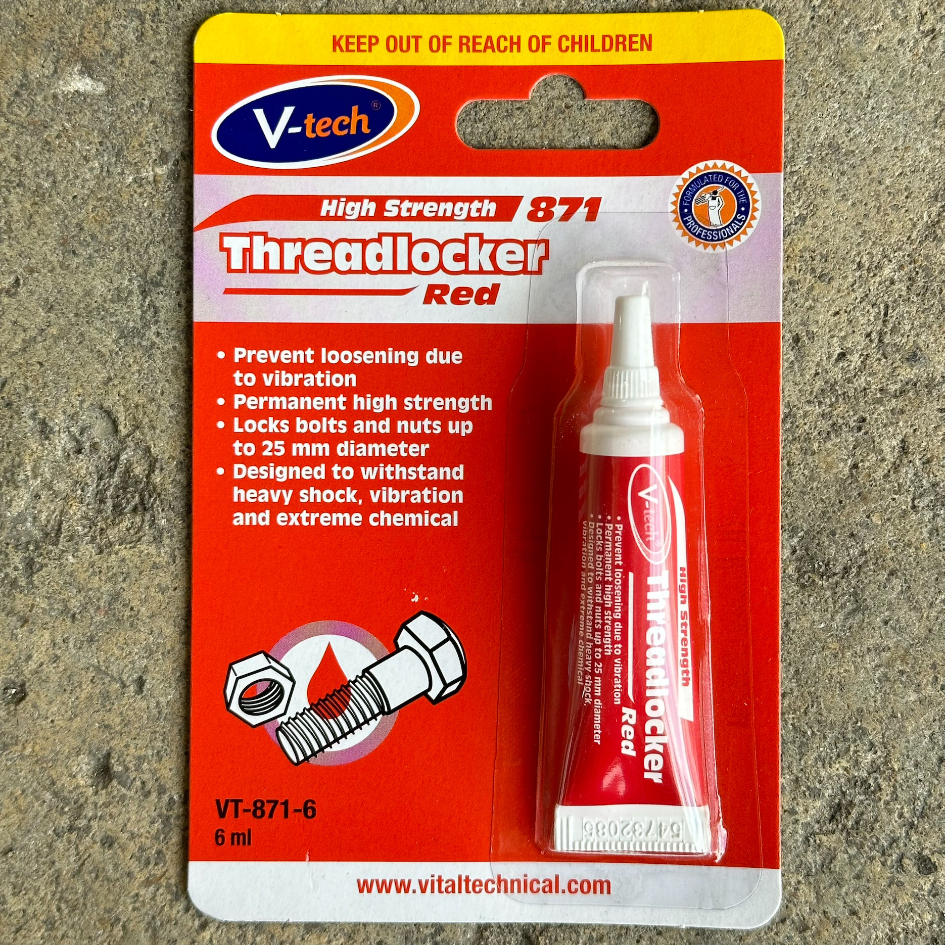 กาวล็อคเกลียว V-TECH VT-8716 สีแดง 6 ML