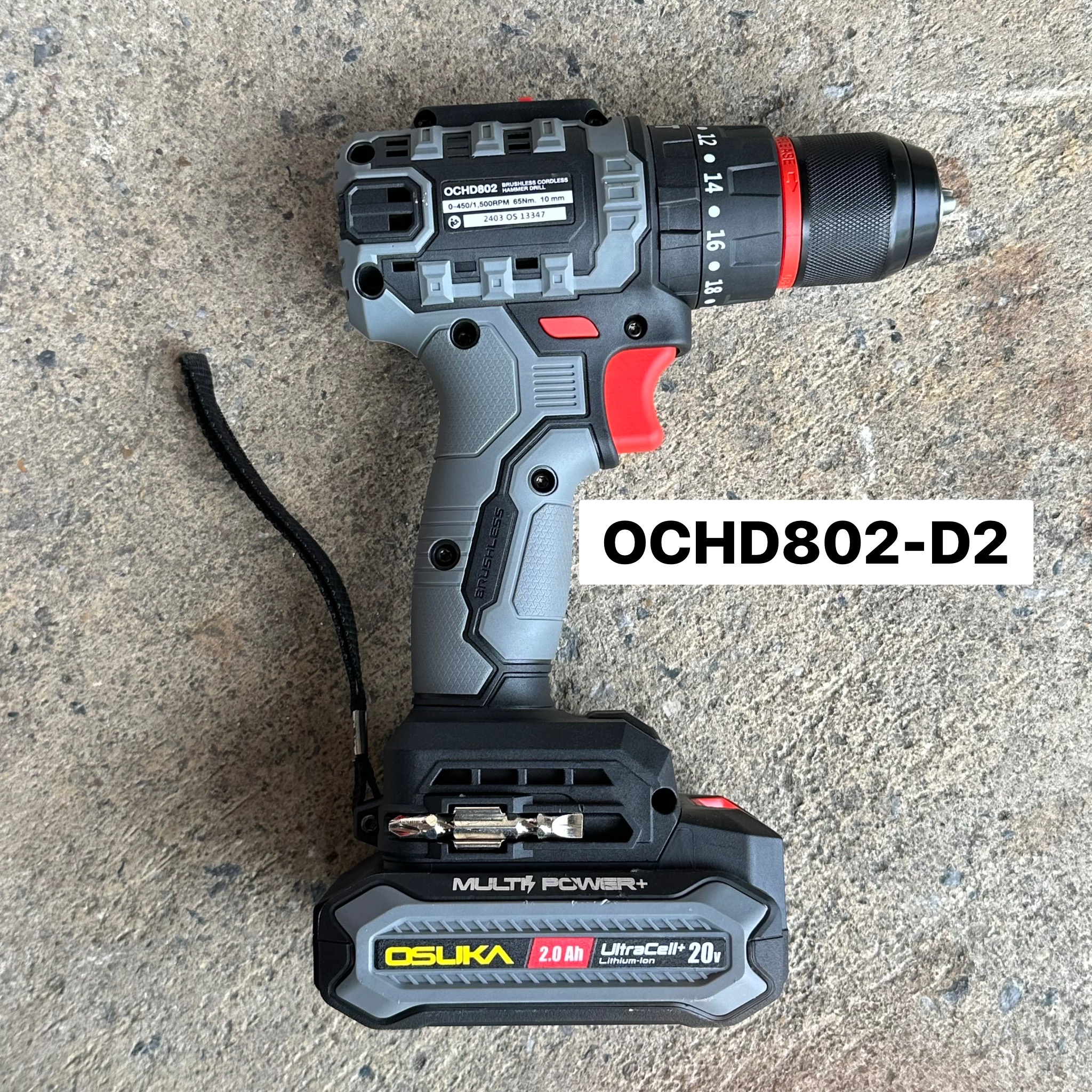 สว่านกระแทกไร้สาย 10mm OSUKA OCHD802-D2 (แบต20V 2.0Ah 2 ก้อน)