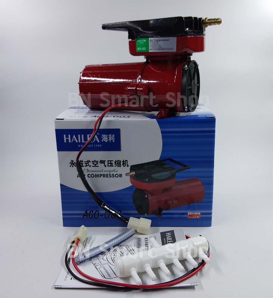 ปั้มลมต่อกับแบตเตอรี่รถ ไฟตรง DC 12 โวลท์ HAILEA ACO-003 กำลังไฟ 25 วัตต์ แถมฟรีสายยาง หัวทราย พร้อมใช้งาน