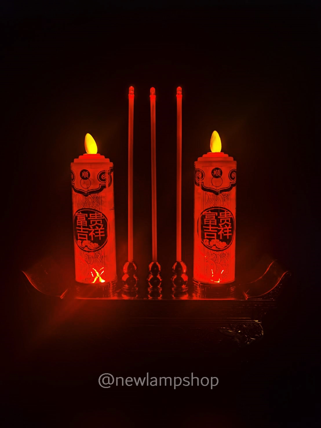 ชุดธูปเทียนยาว มั่งมีศรีสุข 2 ระบบ ใส่ถ่านD 2ก้อน หรือเสียบปลั๊ก สูงประมาณ 11" (สีเหลือง/สีแดง)