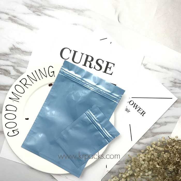 ถุงซิปก้นแบน ฟอยล์สีฟ้ามุก