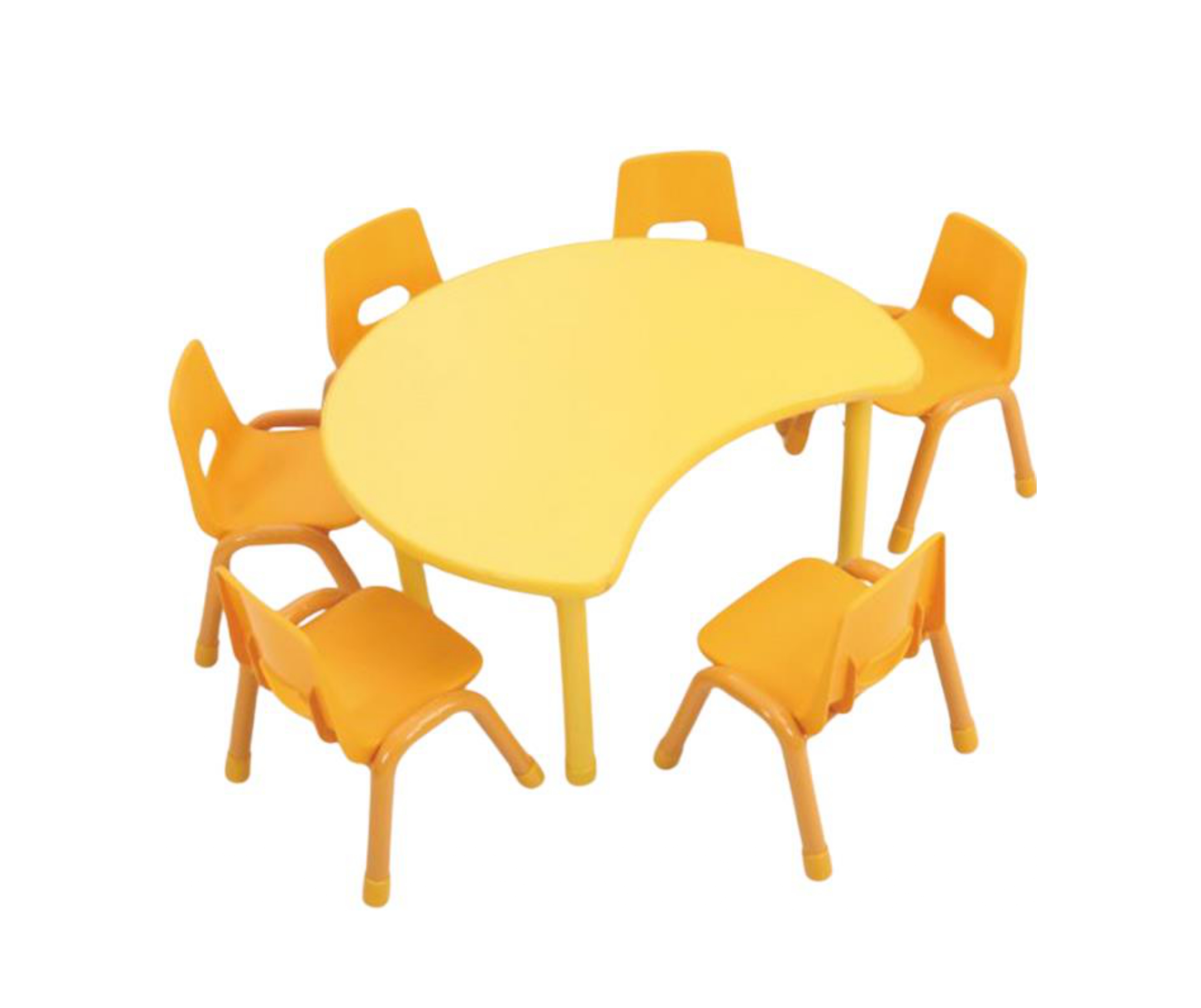 ชุดโต๊ะพระจันทร์ยิ้ม SET B พร้อมเก้าอี้ 6 ที่นั่ง โต๊ะเก้าอี้นักเรียน,โต๊ะเด็ก,เก้าอี้เด็ก,อนุบาล-ประถม,โต๊ะกิจกรรม,โต๊ะพลาสติกขาเหล็ก,โต๊ะเขียนหนังสือเด็ก สั่งนำเข้า ขนาดโต๊ะ เส้นผ่านศูนย์กลาง 100 ซม. ความสูง 48-56 ซม.