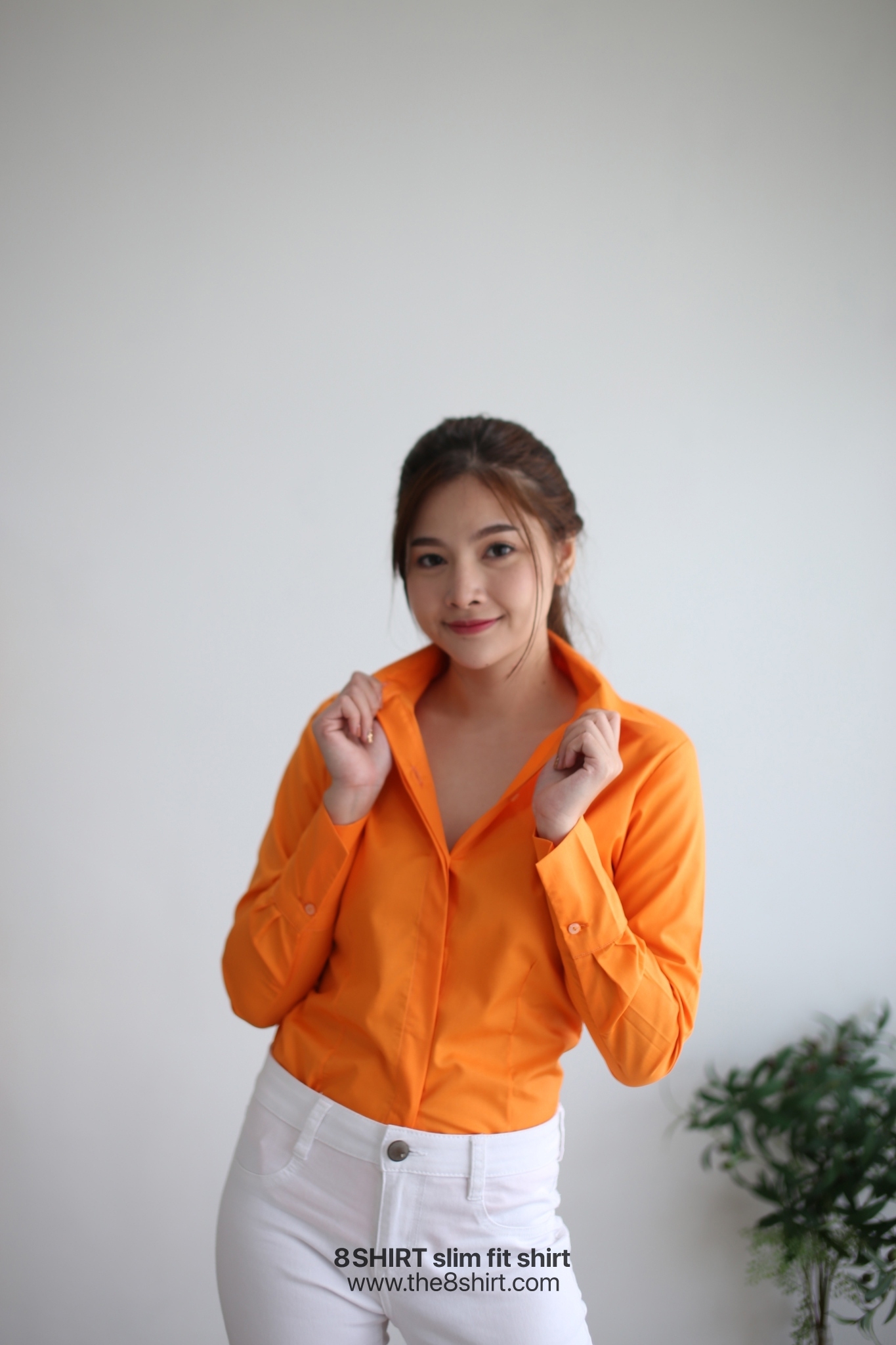 เสื้อเชิ้ตผู้หญิง สีส้มสด (Orange Summer) สลิมฟิต เข้ารูป แขนยาว เสื้อเชิ้ตทำงาน เสื้อยูนิฟอร์ม แบรนด์ 8SHIRT slim fit shirt พร้อมส่ง