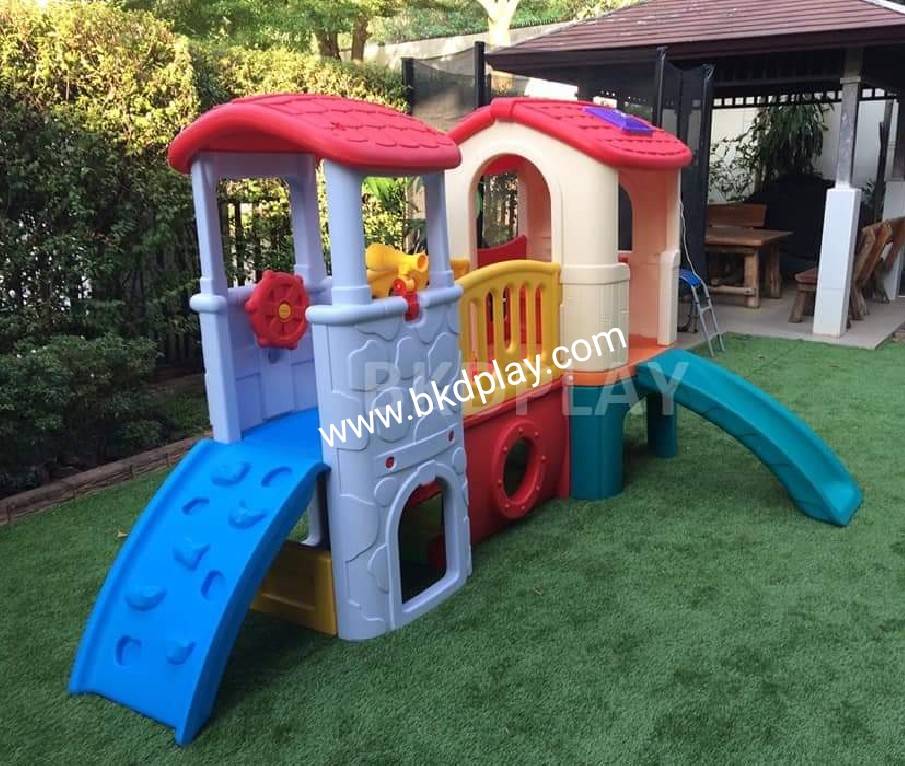 บ้านของเล่นคู่หลังคาแดง ,บ้านสไลเดอร์ ของเล่นเด็ก,พร้อมส่ง ราคาโรงงาน