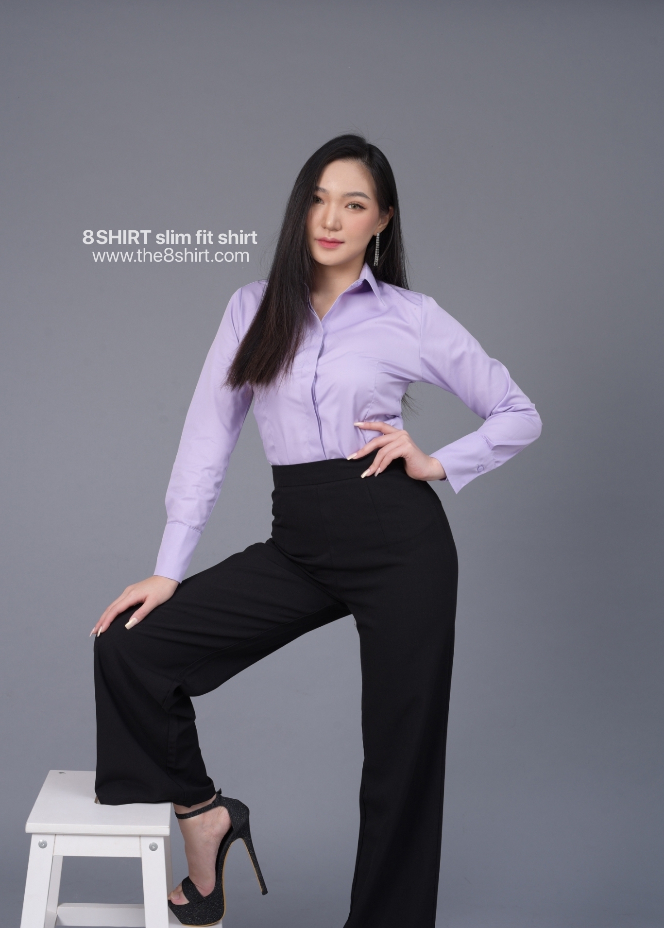 เสื้อเชิ้ตผู้หญิง สีม่วงลาเวนเดอร์ (Lavender) สลิมฟิต เข้ารูป แขนยาว เสื้อเชิ้ตทำงาน เสื้อยูนิฟอร์ม แบรนด์ 8SHIRT slim fit shirt พร้อมส่ง