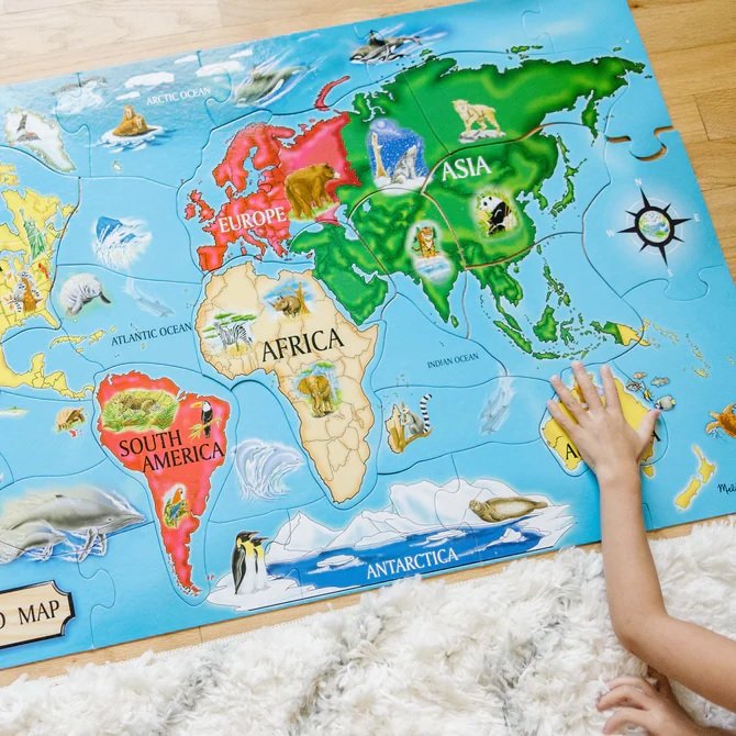 World Map Floor Puzzle จิ๊กซอว์จัมโบ้ รูปแผนที่โลก ขนาด 60x90 cm, ของเล่นเสริมพัฒนาการเด็ก เสริมทักษะการเรียนรู้ สื่อการสอนอนุบาล พร้อมส่ง