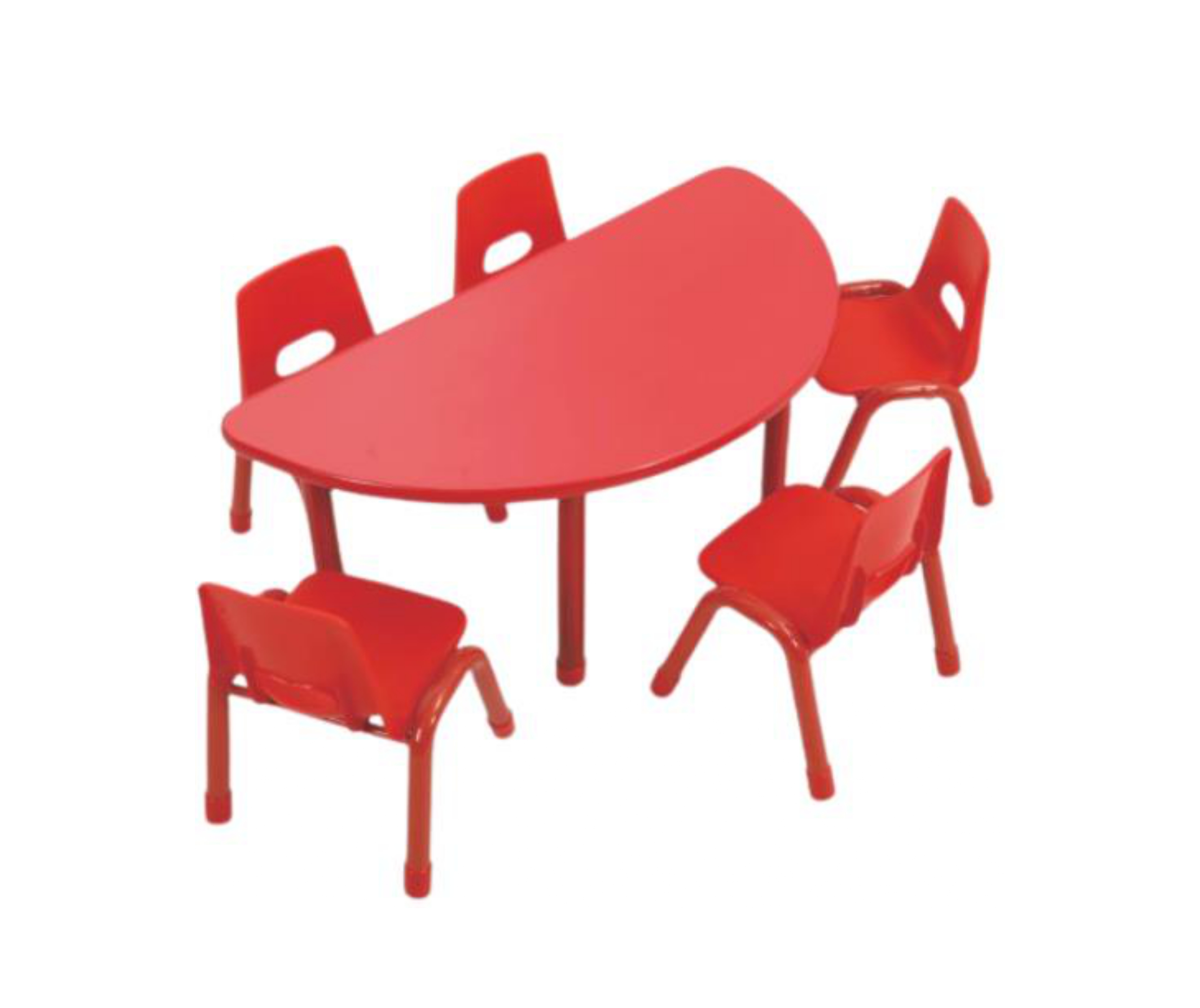 ชุดโต๊ะครึ่งวงกลม SET B พร้อมเก้าอี้ 5 ที่นั่ง ราคาต่อ1สี โต๊ะเก้าอี้นักเรียน,โต๊ะเด็ก,เก้าอี้เด็ก,อนุบาล-ประถม,โต๊ะกิจกรรม,โต๊ะพลาสติกขาเหล็ก,โต๊ะเขียนหนังสือเด็ก สั่งนำเข้า ขนาดโต๊ะ 60x120x48-56 ซม.