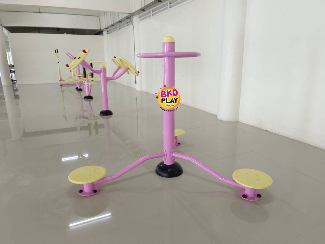 เครื่องออกกำลังกาย กลางแจ้ง ชุดอุปกรณ์ บริหารเอว สะโพก บิดเอว 3 ที่ มือจับกลม ลานกีฬา อเนกประสงค์ สนามกีฬา ขนาด 140 x 140 x 135 ซม.