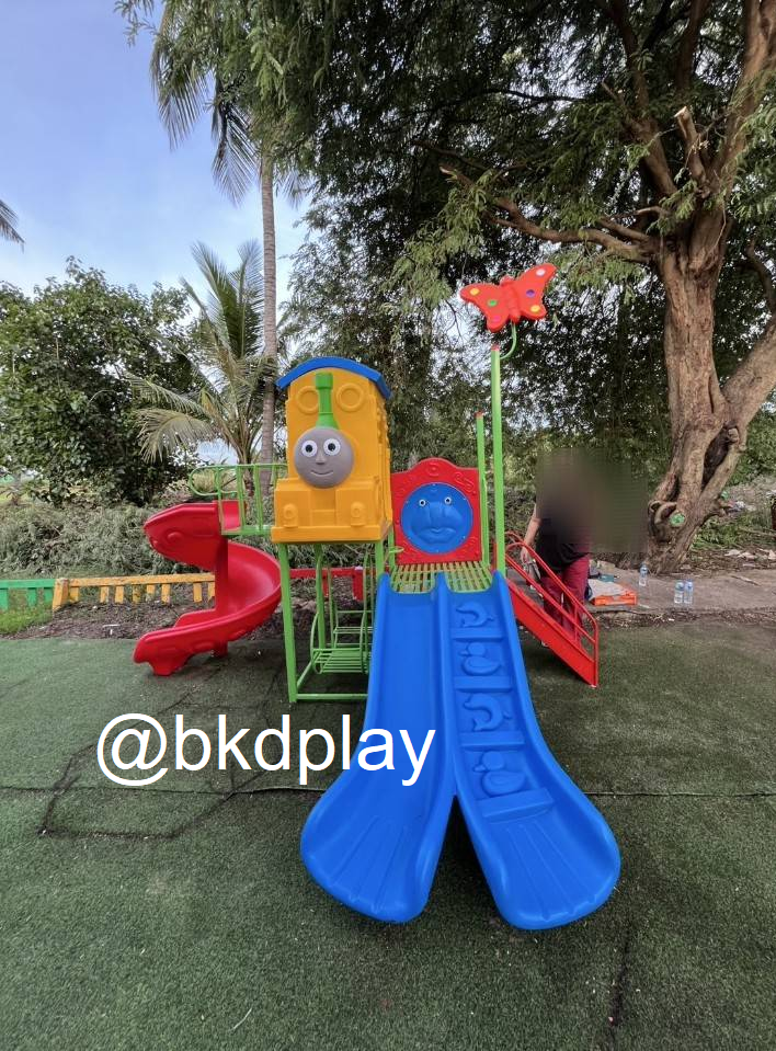 เครื่องเล่นสนามกลางแจ้ง-ในร่ม, ชุดรถไฟเหลืองกับผีเสื้อ B, สนามเด็กเล่น,เครื่องเล่นเด็ก, ครุภัณฑ์สนามเด็กเล่น, งบ สพฐ.,โครงการโรงเรียนประชารัฐ ศูนย์พัฒนาเด็กเล็ก playground,สไลเดอร์