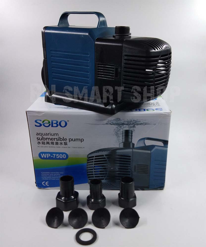 ปั้มน้ำ SOBO WP-7500 กำลังไฟ 105 วัตต์ ปั้มน้ำได้สูง 5 เมตร ปั้มน้ำได้ 5500 ลิตร/ชั่วโมง