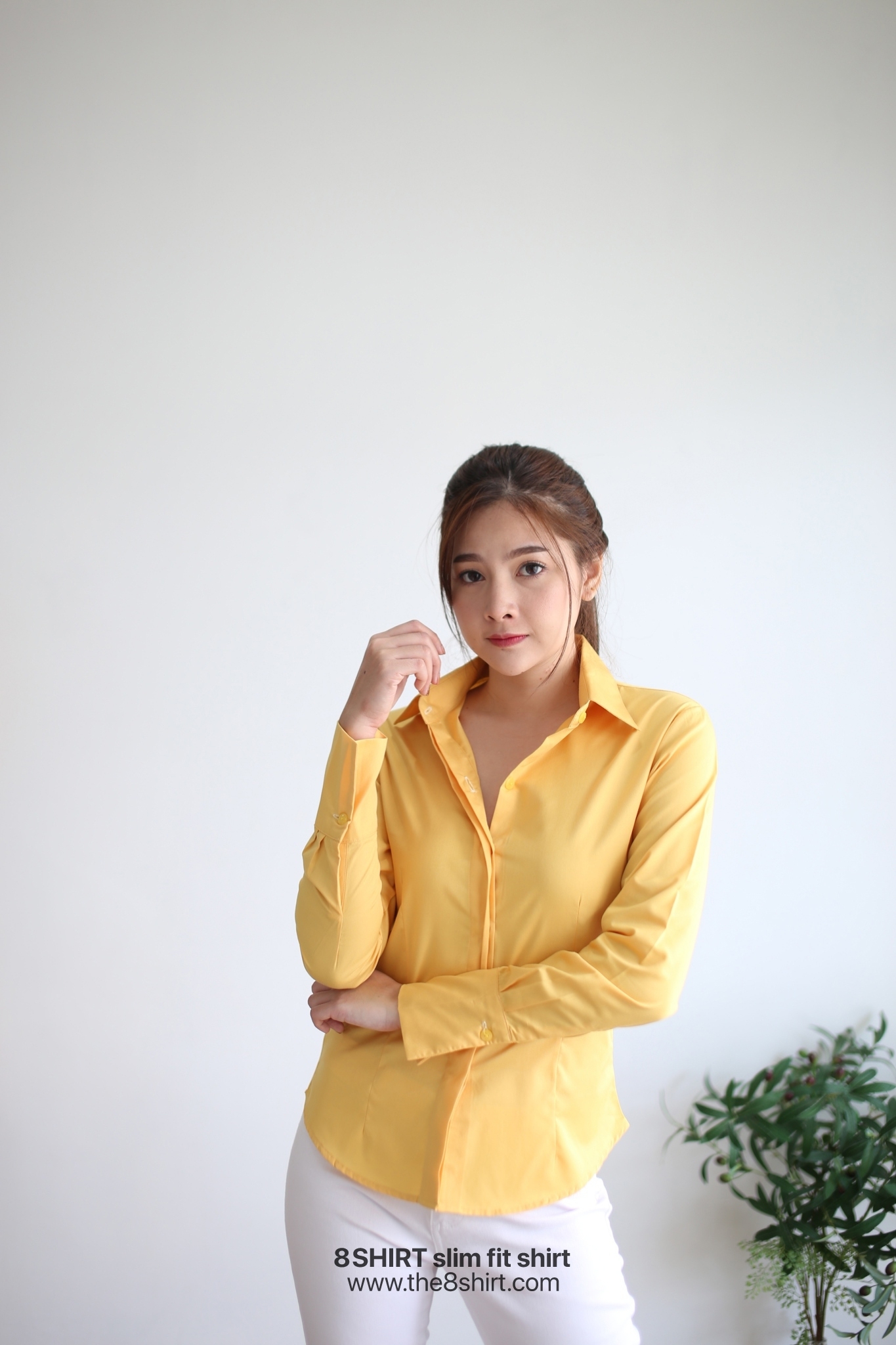 เสื้อเชิ้ตผู้หญิง สีเหลือง (Yellow) สลิมฟิต เข้ารูป แขนยาว เสื้อเชิ้ตทำงาน เสื้อยูนิฟอร์ม แบรนด์ 8SHIRT slim fit shirt พร้อมส่ง
