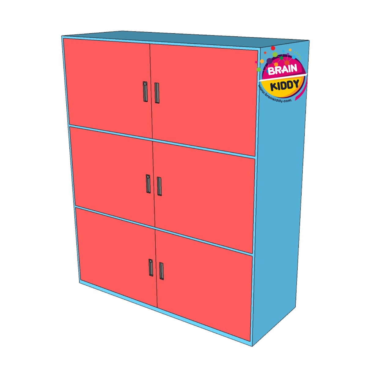 ตู้เก็บอุปกรณ์ สีฟ้า-แดง ,เฟอร์นิเจอร์เด็กสั่งทำตามสีและขนาดได้ ,ชั้นวางของไม้,ตู้ไม้, ชั้นวางของเด็ก, โรงเรียนอนุบาล, เนอร์สเซอรี่