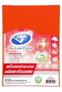สติ๊กเกอร์กระดาษสะท้อนแสง [BOS] A4 No.A6 สีแดงสด (30แผ่น/ห่อ)