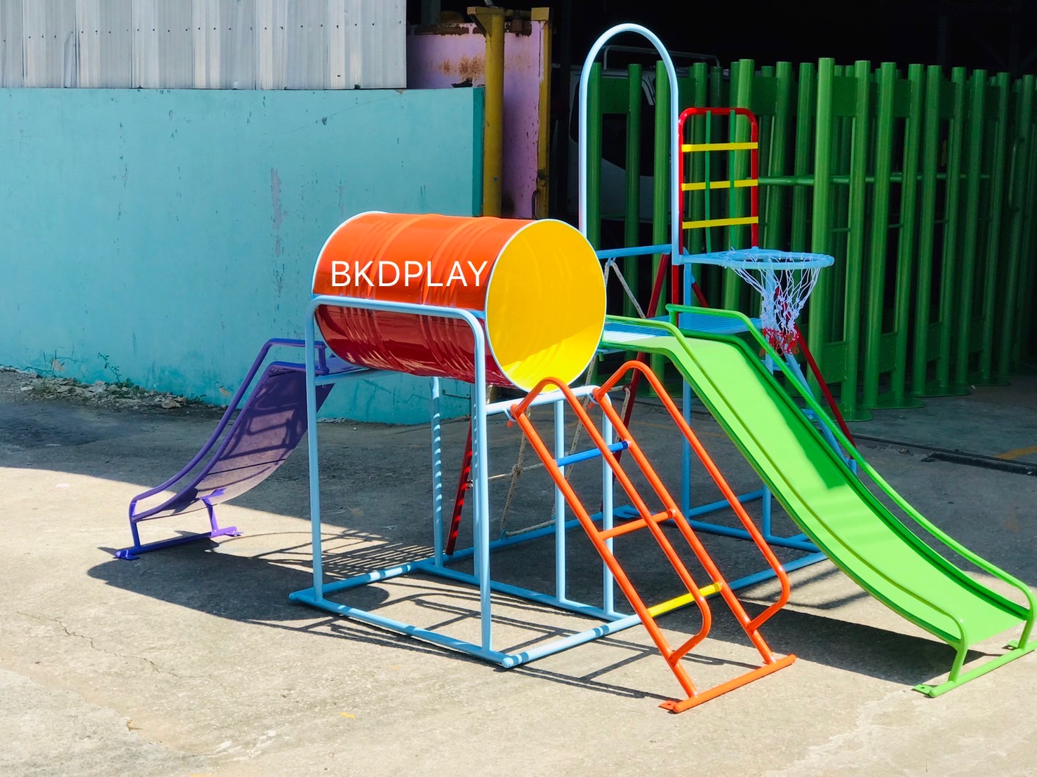 ชุดรวมเชือกถัก (อนุบาล), เครื่องเล่นสนามกลางแจ้ง , เครื่องเล่นสนามแบบเหล็ก,ชิงช้า,สไลเดอร์,โยกเยกเหล็ก, ม้าหมุน, OutdoorPlayground, ราคาโรงงาน ขนาด 120x120x150 ซม.