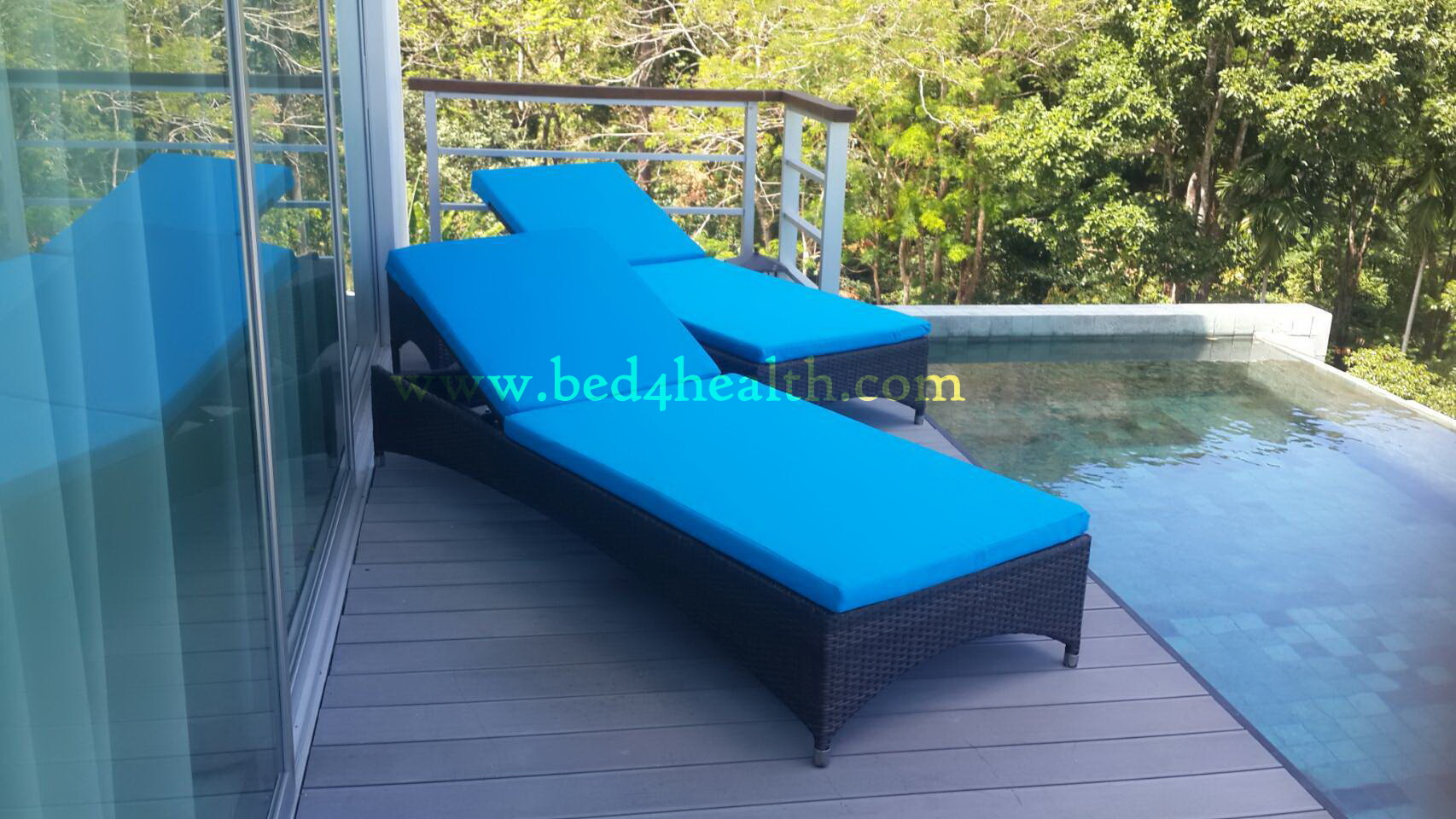 เตียงอาบแดด หวายเทียม พร้อมเบาะ Outdoor โครงสเตนเลส ไม่กลัวสนิม