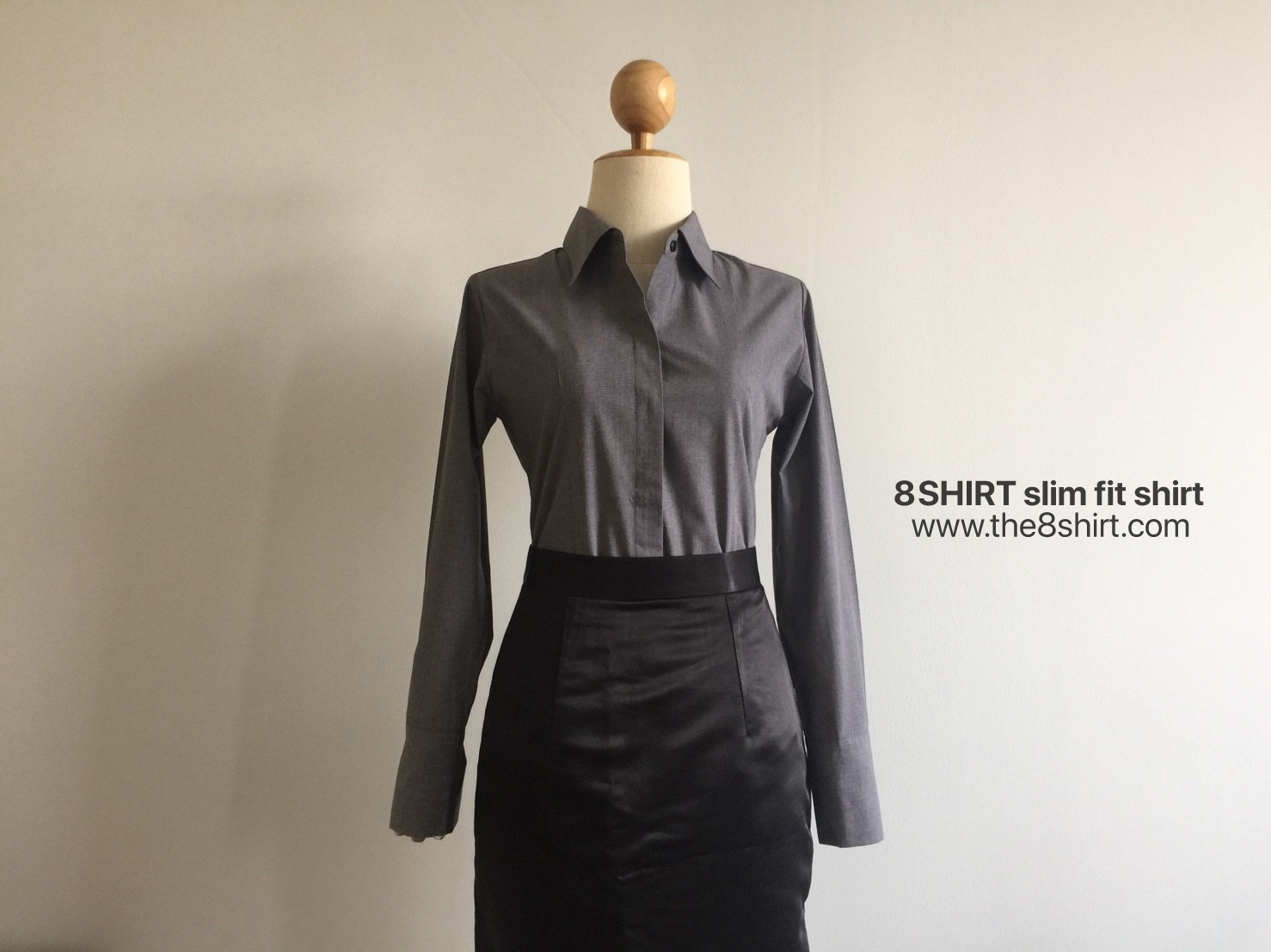 เสื้อเชิ้ตผู้หญิงสีเทาเข้ม สลิมฟิต เข้ารูป แขนยาว เสื้อเชิ้ตทำงาน เสื้อยูนิฟอร์ม แบรนด์ 8SHIRT slim fit shirt พร้อมส่ง