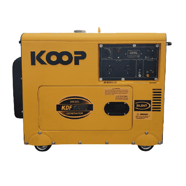5 KVA เครื่องกำเนิดไฟฟ้าดีเซล "KOOP" #KDF7500Q กำลังไฟใช้งานสูงสุด 5.5 KVA พร้อมแบตเตอรี่ กุญแจสตาร์ท 220V. 50Hz เก็บเสียง
