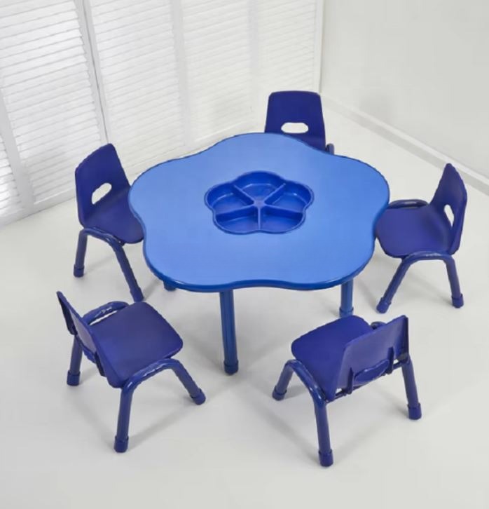 ชุดโต๊ะดอกไม้ พร้อมเก้าอี้ 5 ที่นั่ง โต๊ะเก้าอี้นักเรียน,โต๊ะเด็ก,เก้าอี้เด็ก,อนุบาล-ประถม,โต๊ะกิจกรรม,โต๊ะพลาสติกขาเหล็ก,โต๊ะเขียนหนังสือเด็ก สั่งนำเข้า ขนาดโต๊ะ 60x100x48-56 ซม.
