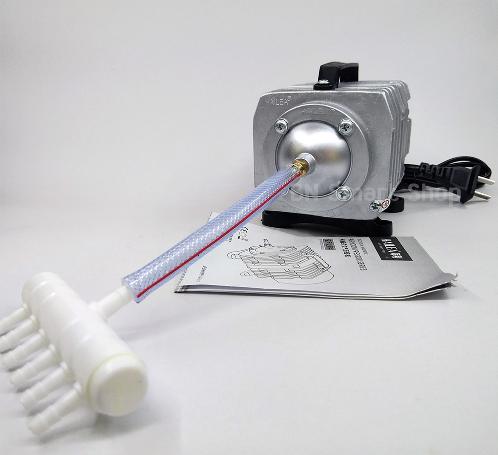 ปั้มลม ปั้มออกซิเจน 45 วัตต์ HAILEA รุ่น ACO-318 ท่อพักลม 2 นิ้ว ท่อแยกลม 20 ช่อง และอุปกรณ์พร้อมใช้งาน