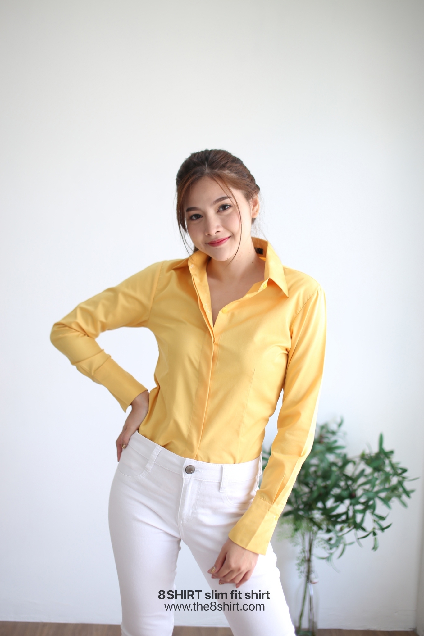เสื้อเชิ้ตผู้หญิง สีเหลือง (Yellow) สลิมฟิต เข้ารูป แขนยาว เสื้อเชิ้ตทำงาน เสื้อยูนิฟอร์ม แบรนด์ 8SHIRT slim fit shirt พร้อมส่ง